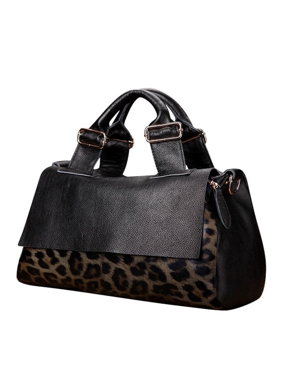 Leather cowhide leopard print women's handbag single shoulder diagonal span removable shoulder strap large capacity flip pillow bag wallet storage bag