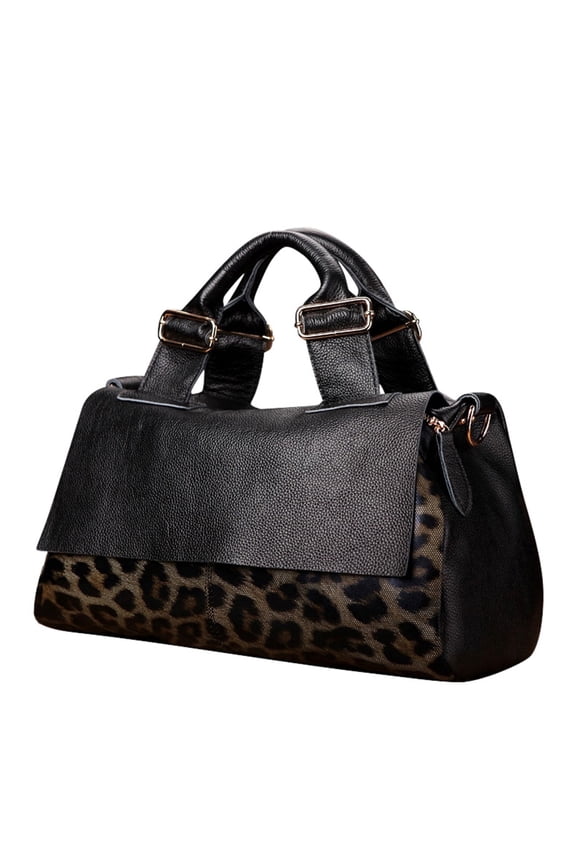 Leather cowhide leopard print women's handbag single shoulder diagonal span removable shoulder strap large capacity flip pillow bag wallet storage bag