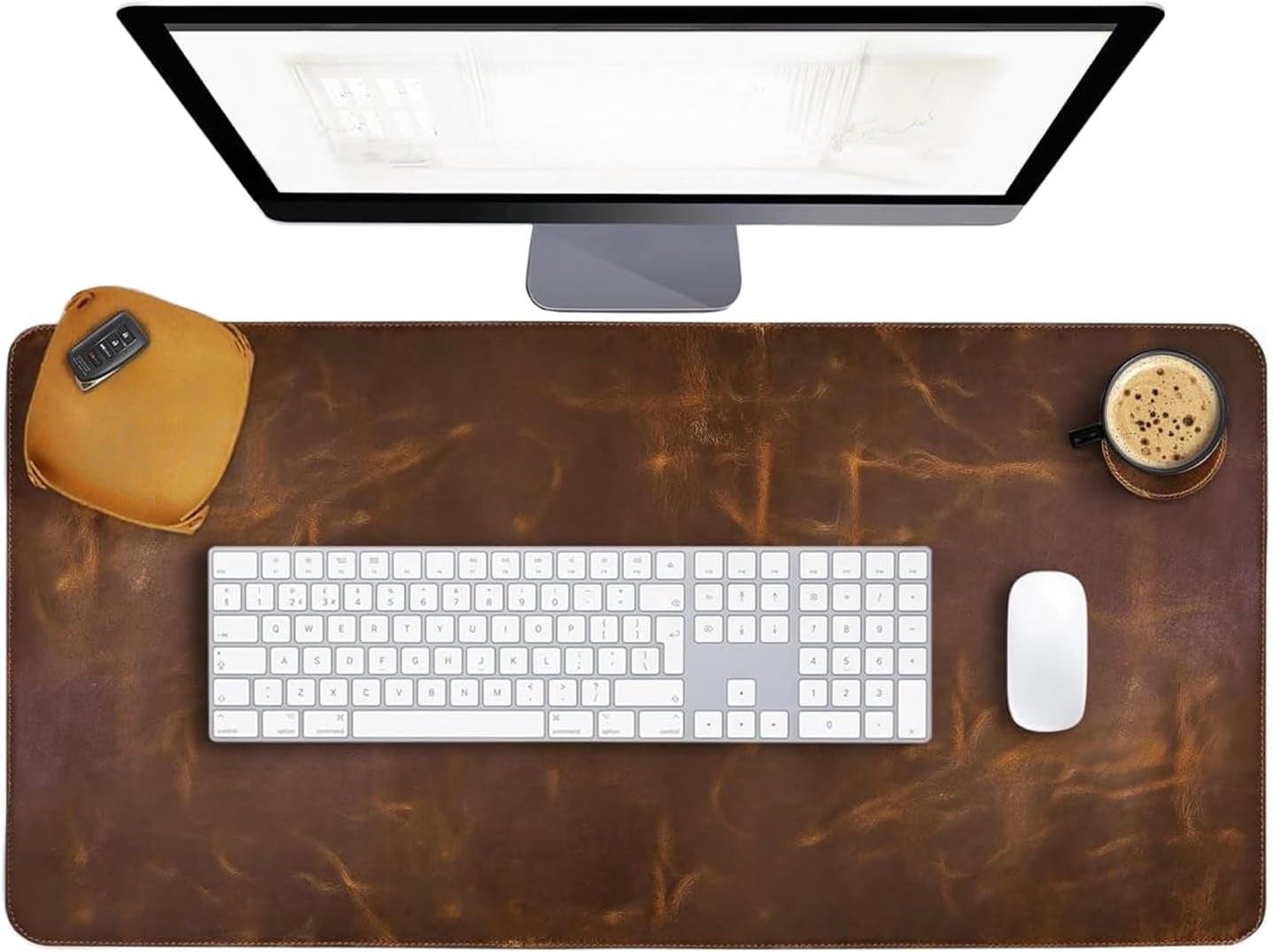 Leather desk mat, thick (3mm) double layer (31x15.6) desk protection pad, suitable for desk mat