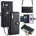 thumbnail image 1 of Leather for iPhone 17 6.3" Case with 6-Card Holder Zipper Bills Slot, Soft Sheepskin Shoulder Wrist Strap Wallet Case Women,Black,For iPhone 17, 1 of 7