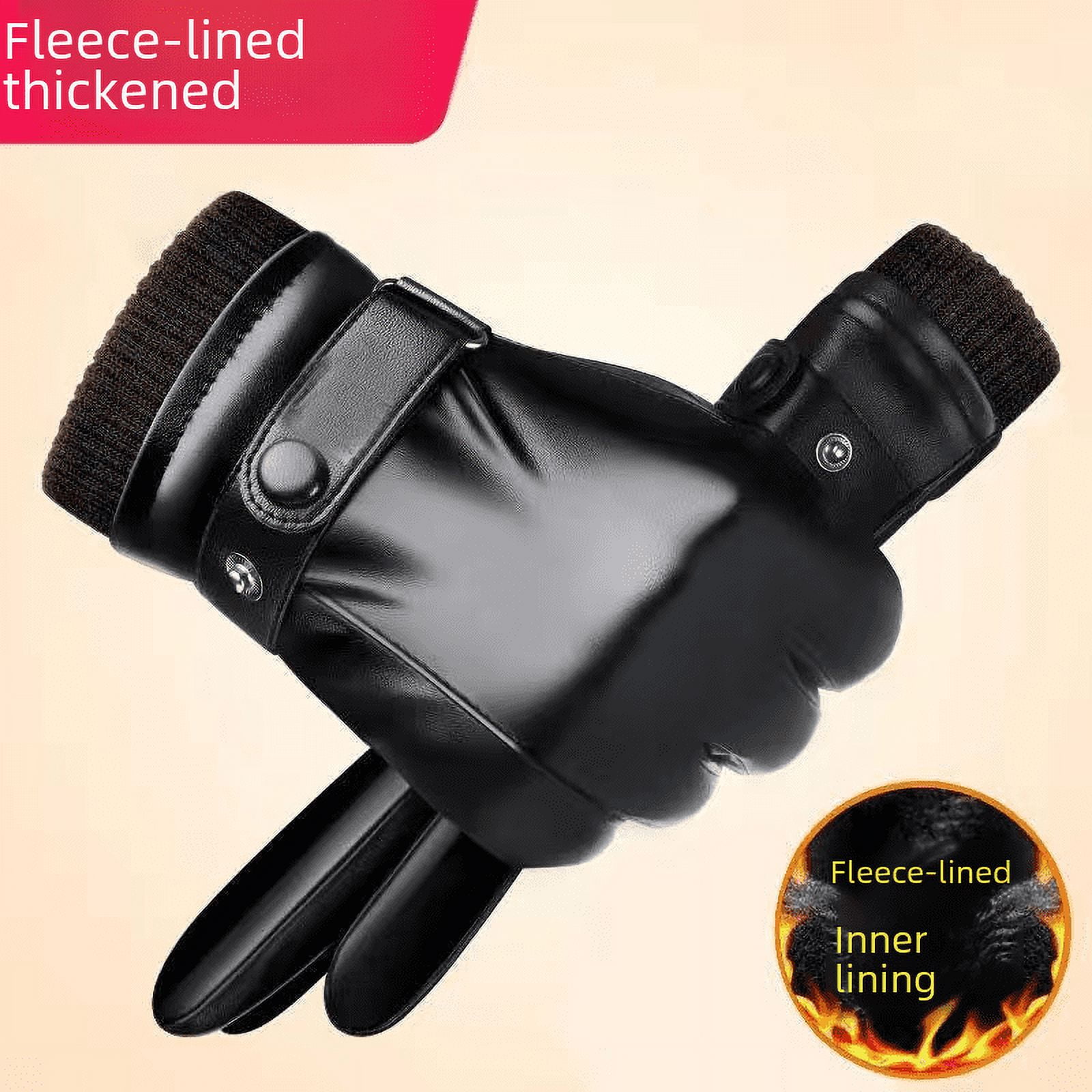 Leather gloves men's winter fleece-lined thick warm riding motorcycle gloves waterproof windproof touch screen outdoor-Hair mouth big seven