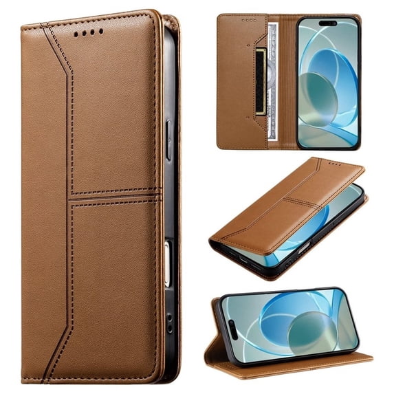 Leather For iPhone 11 Case【RFID Blocking】Wire Pressing Process Flip Wallet Leather Case With Card Holder Magnetic Closure Phone Cases Cover,Brown,For iPhone 11
