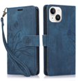 thumbnail image 1 of Leather For iPhone 14 Plus Case Orchids&Butterflies Embossed 3-card  Flip Wallet Leather Case With Card Holder Magnetic Closure  Phone Cases Cover,Blue,For iPhone 14 Plus, 1 of 7