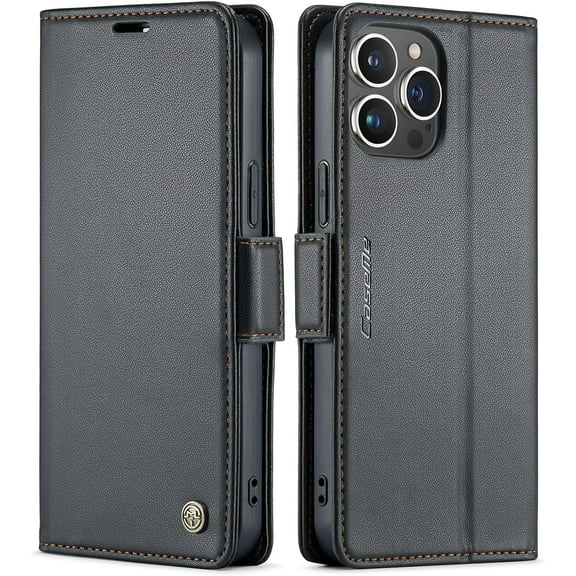 Leather for iPhone 15 Pro Max Wallet Case with RFID Blocking, for iPhone 15 Pro Max Case Wallet for Women Men Card Holder Magnetic Clasp Kickstand Folio Case for iPhone 15 Pro Max Black