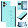 thumbnail image 1 of Leather For iPhone 16 , RFID Blocking Protection, Playful Cats Embossed Flip Wallet Leather Case With Card Holder Magnetic Closure  Phone Cases Cover,Green,For iPhone 16, 1 of 7