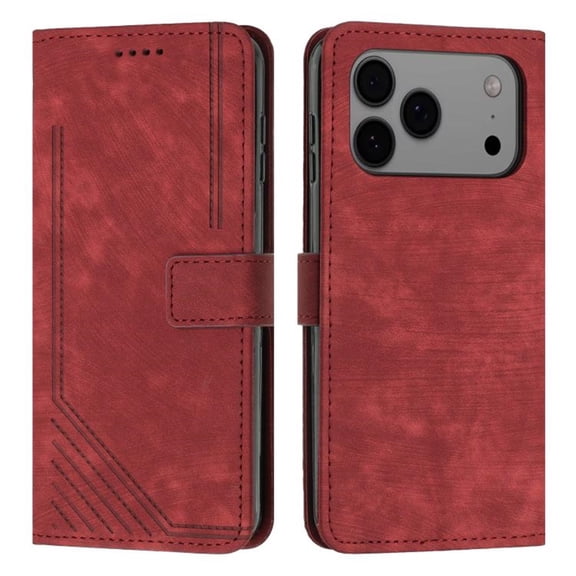 Leather For iPhone 17 Pro Flip Case with Card Holder Magnetic Closure Shockproof Kickstand Protective Retractable lanyard Phone Cases Cover,Red,For iPhone 17 Pro