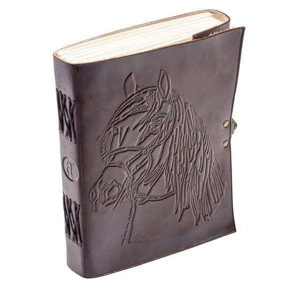 Leather journals Vintage Horse Embossed Leather Journal Notebook Diary (Handmade Paper) - Coptic Bound with Lock Closure