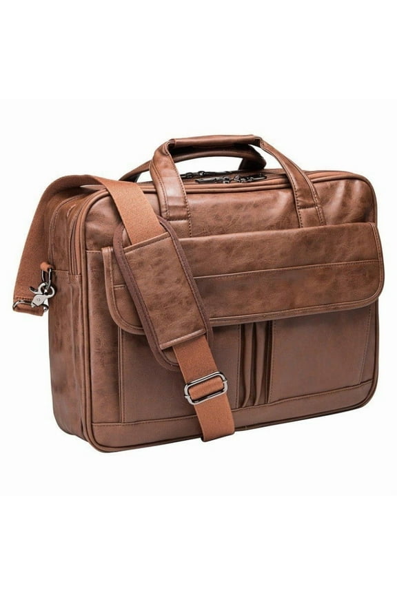 Men's leather mailman bag 17.3-inch laptop briefcase business shoulder bag computer tote bag