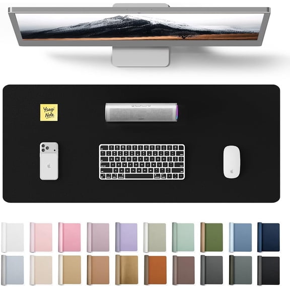 Leather office desk pad protector, large mouse pad, non-slip, leather, laptop desk ink pad, waterproof writing pad, suitable for office and home, black, 23.6 inches
