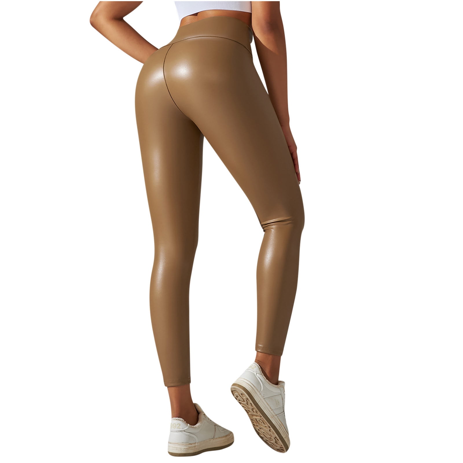 Leather pants for women Sexy Leggings Plus Size Color Bottom Small Feet  Sports High Waist Thin Leather Pants Stylish Sexy Handsome Leather Pants  Yellow XL 