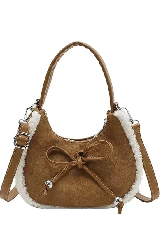 Leather sling bag with suede texture, mini half-moon shoulder bag - A soft and retro daily bag suitable for daily outfits, casual wear, commuting and date nights (brown)