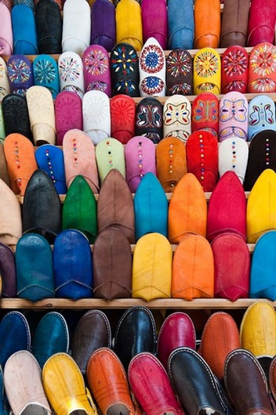 Leather slippers Medina Fes Middle Atlas Morocco Canvas Art - Pete Oxford DanitaDelimont (12 x 17)