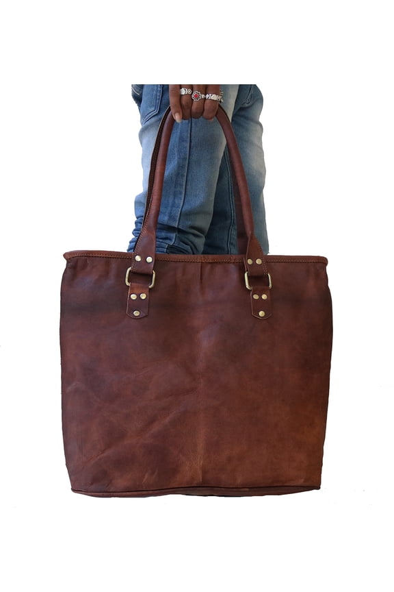 Leather tote bag for women with zipper closure Shoulder bag For Office College Shopping & Travel