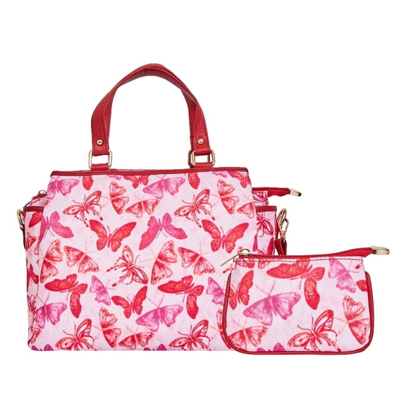 Sishka Women’s Hand Crafted Printed Nylon & Leather Satchel Bag with Matching Coin Pouch – Elegant Travel & Daily Use Combo
