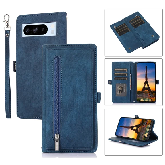 Leather wallet phone case, multifunctional and multi card slot holder, wallet zipper, strong magnetic closure, shockproof full set of flip leather suitable for Redmi NOTE 13 PRO 4G phone case