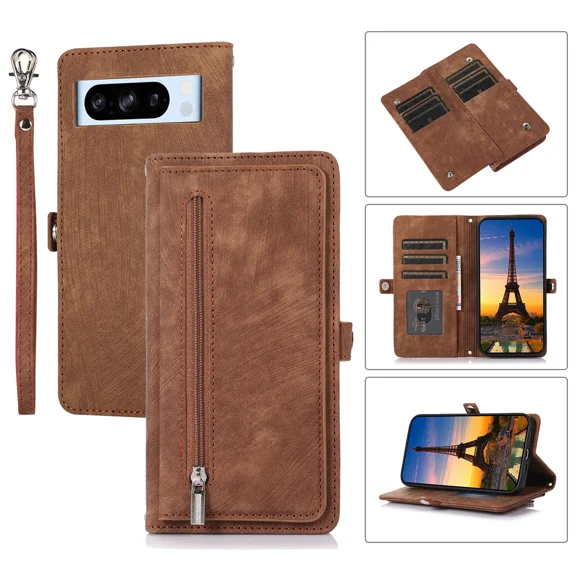 Leather wallet phone case, multifunctional and multi card slot holder, wallet zipper, strong magnetic closure, shockproof full set of flip leather suitable for Xiaomi 13 PRO phone case