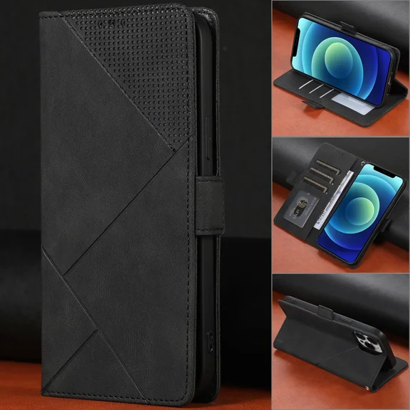 Leather wallet with comfortable skin feel, suitable for Redmi NOTE9 flip geometric stand phone case
