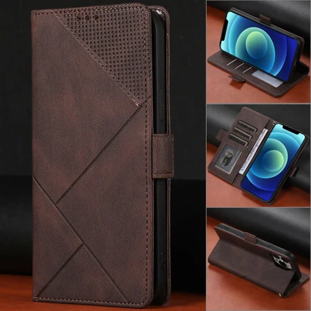 Leather wallet with comfortable skin feel, suitable for Samsung A10/M10 flip geometric stand phone case