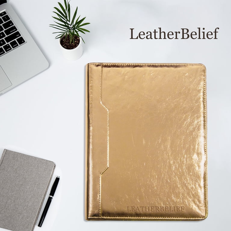 LeatherBelief Golden Portfolio Binder, Vegan Leather Padfolio
