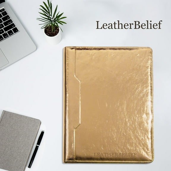 Spotlight Golden Portfolio 3 Ring Binder, Vegan Leather Portfolio Binder with Zipper, Business Padfolio Organizer Notepad Holder,Folder with Tablet Sleeve for ipad Pro 13 MacBook
