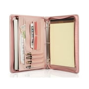 LeatherBelief Portfolio 3 Rings Binder,Zipper PU Leather Padfolio, Business Organizers with A4 Legal Pads, Gift for Him Pink