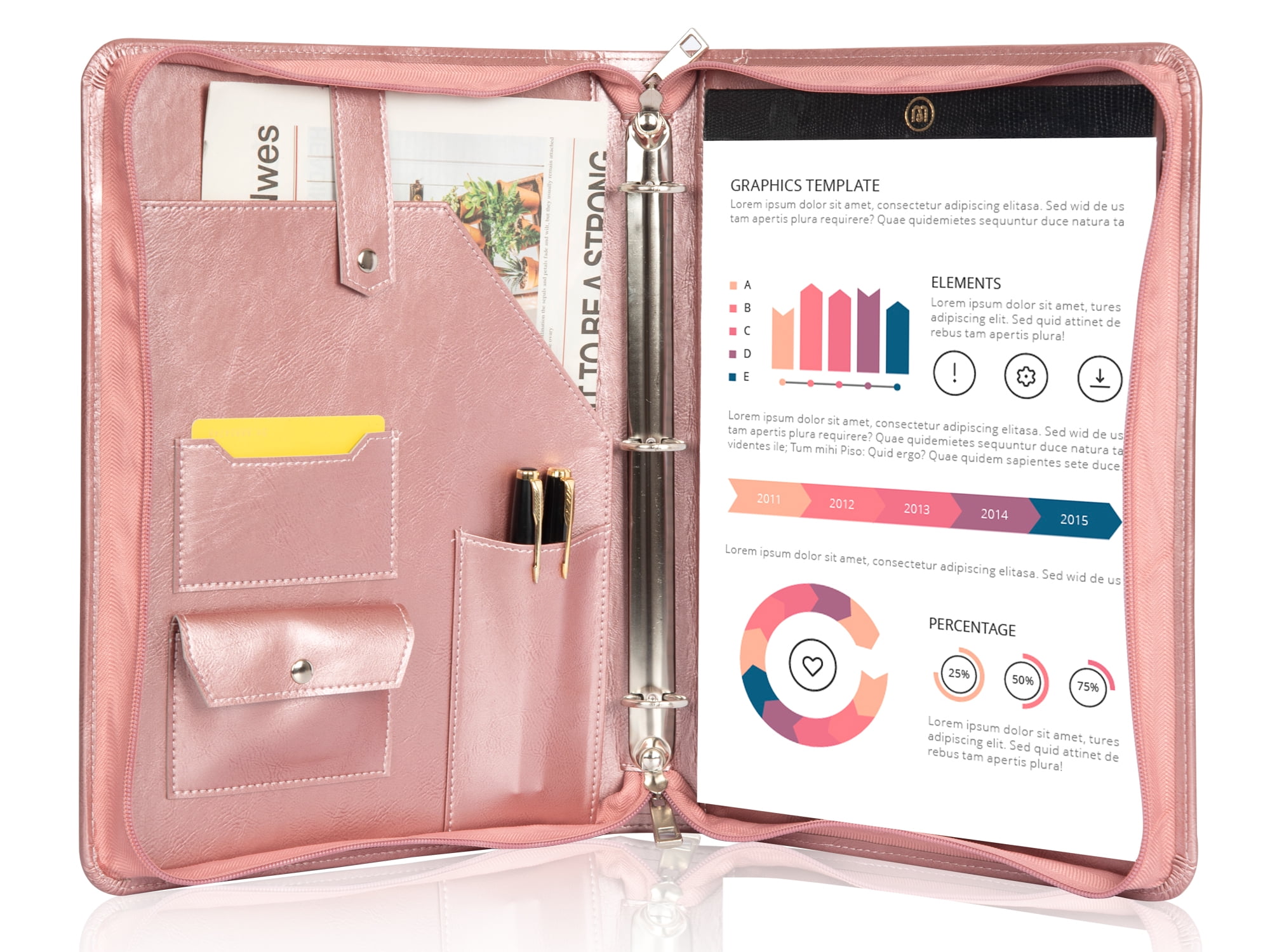 LeatherBelief Vegan Leather Portfolio 3 Ring Binder,Zippered Leather