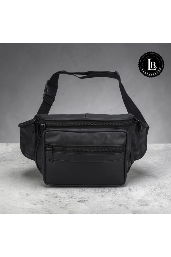 Black Leather Fanny Pack - Unisex Waist Belt Bag for Men and Women - Stylish Hip Pouch for Travel