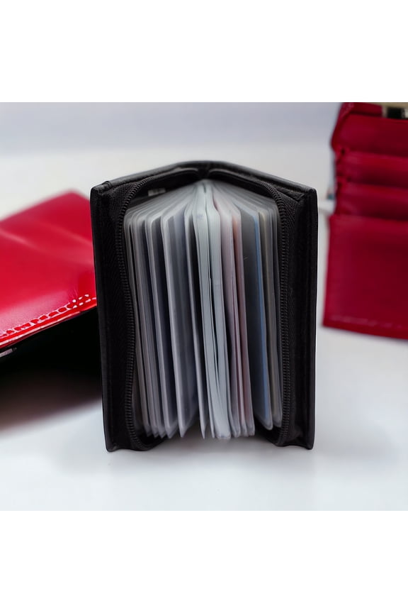30 Pages Credit Card or Picture Holder Wallet with Zipper Closing - Black