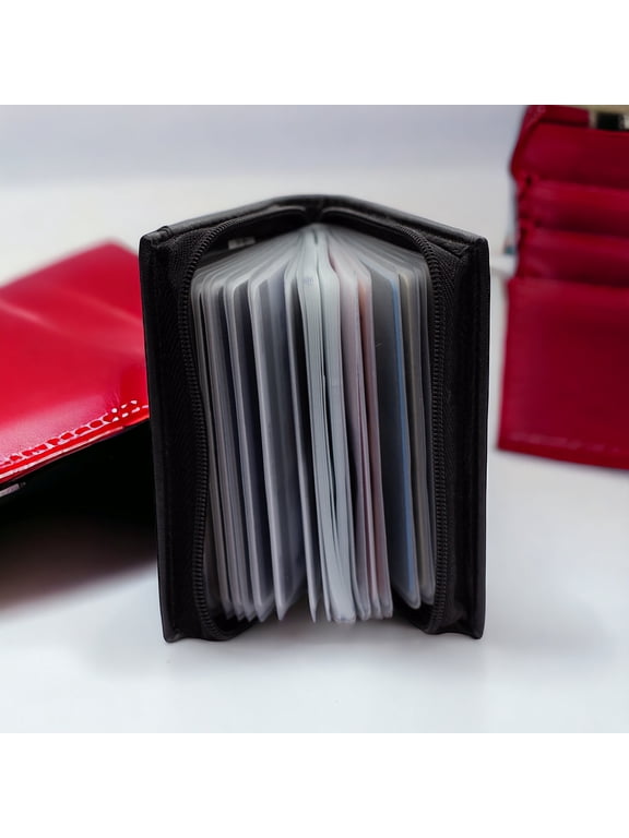 30 Pages Credit Card or Picture Holder Wallet with Zipper Closing - Black