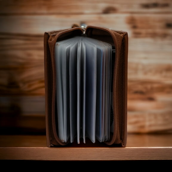 Leatherboss 30 Pages Credit Card or Picture Holder Wallet with Zipper Closing - Chocolate