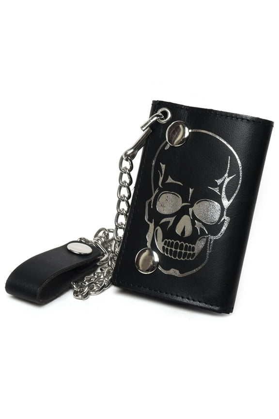 Biker wallet Trifold Cool Skull with chain