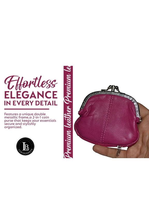 Coin Purse Double Frame with Zipper Pocket, Pink