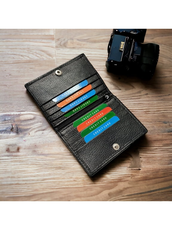 Compact Card Holder Leather wallet with outside ID and snap closure - New Style