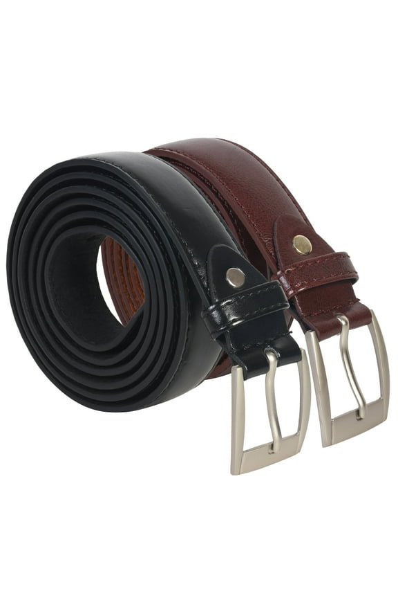Men's Genuine Leather Casual Dress Belt, Black/Brown, 56, 2 pack