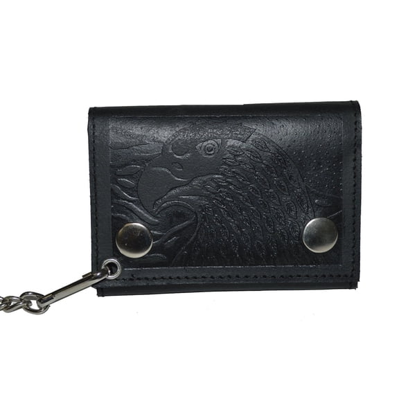 Leatherboss Genuine Leather Biker's Wallet ID Card Holder with Chain - US Eagle