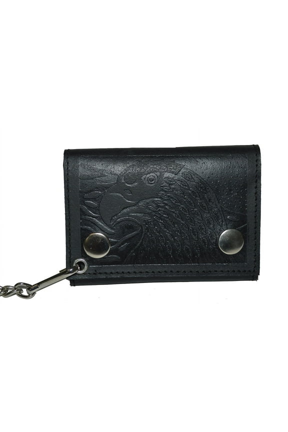 Genuine Leather Biker's Wallet ID Card Holder with Chain - US Eagle