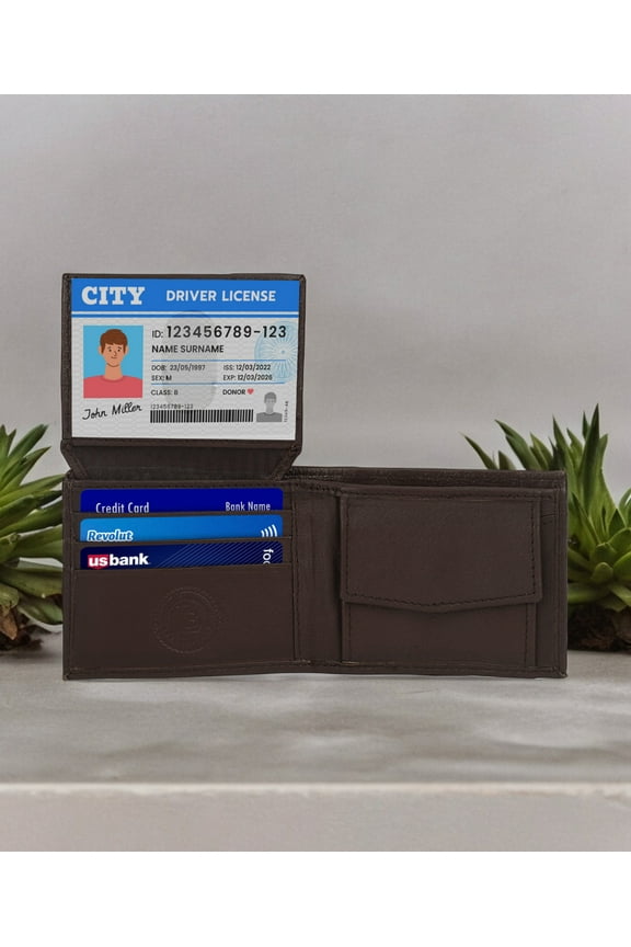 Genuine Leather Boys Mens Slim Compact Flap Clear ID Credit Cards Coin Pocket Bifold Wallet: Dark Brown