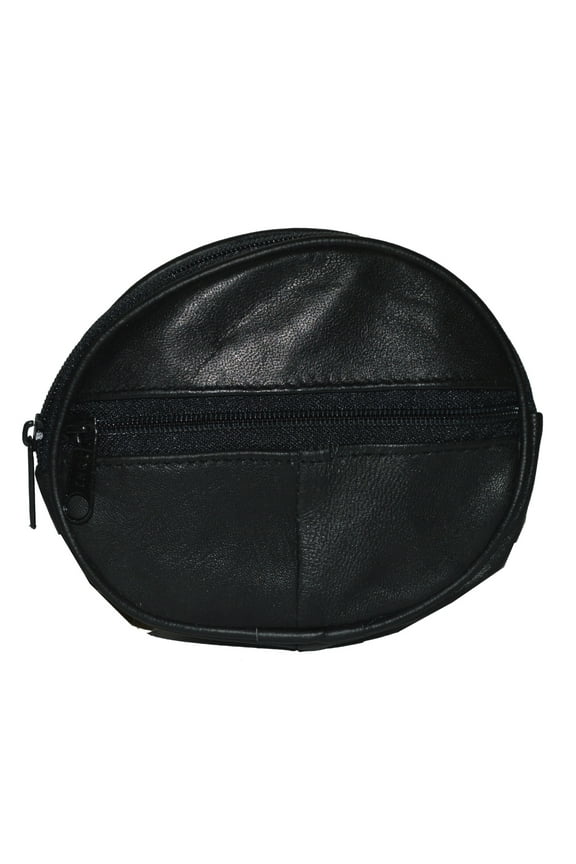 Genuine Leather Coin Purse Mini Wallet Keys Rounded Black
