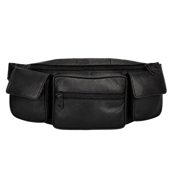 Leatherboss Genuine Leather Jumbo Fanny Pack with 2 Side Pockets