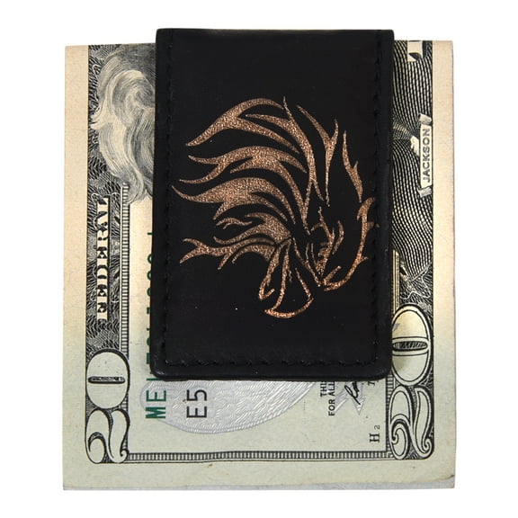 Leatherboss Genuine Leather Men Eagle Print Strong Magnetic Money Clip, Black