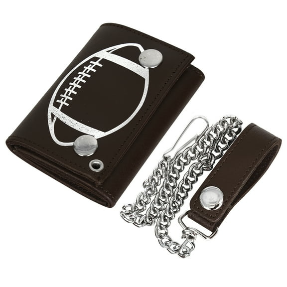 Leatherboss Genuine Leather Men Football Trifold Wallet Chain Biker, Dark Brown