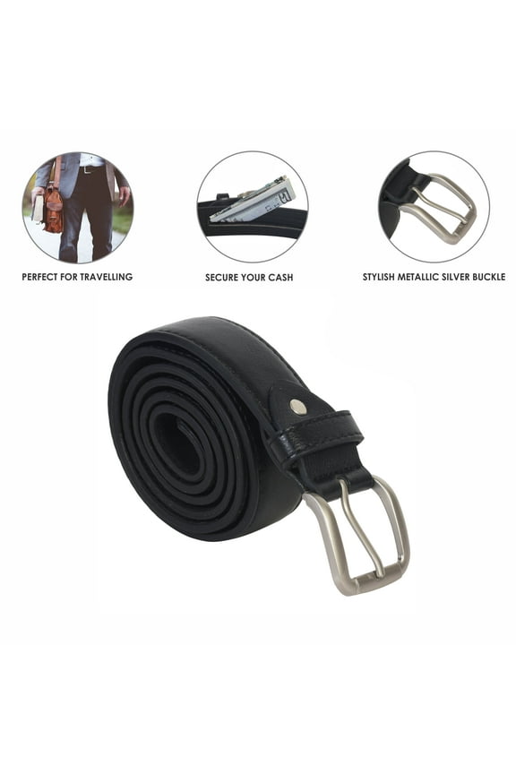 Genuine Leather Men Secure Money Belt, Black