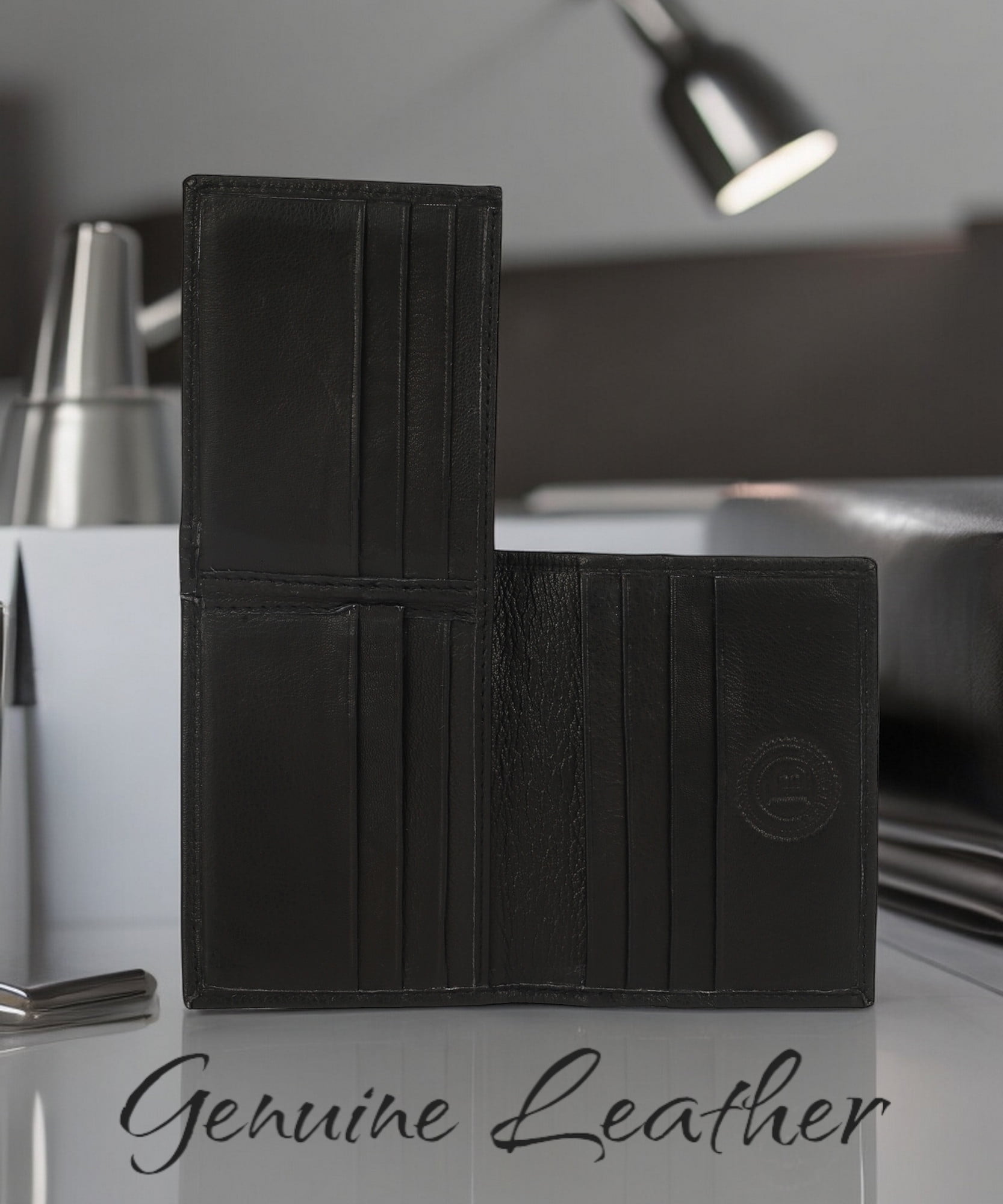 Leatherboss Genuine Leather Men's Credit Card Holder Wallet With Gift Bag - Black