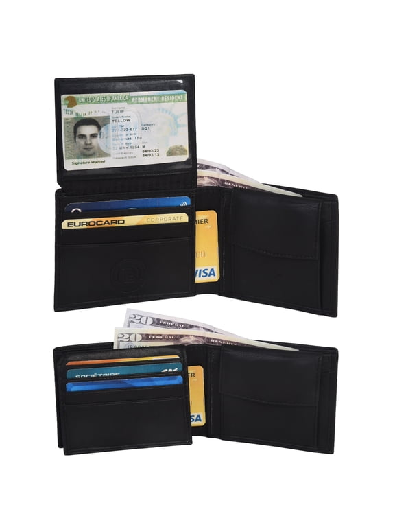 Genuine Leather Men's Leather Bifold Wallet with Coin Pocket