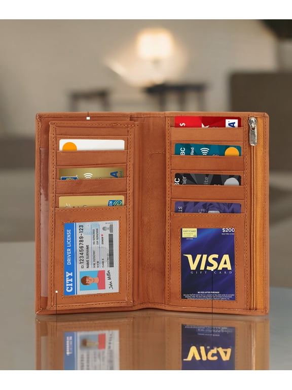 Genuine Leather RFID Blocking Checkbook Wallet with Credit Card Holder