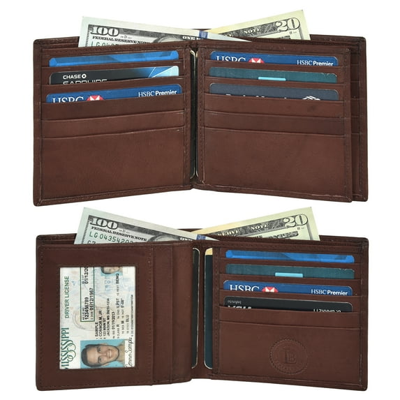 Leatherboss Genuine Leather RFID Blocking Men's Multi Card Compact Wallet, Dark Brown