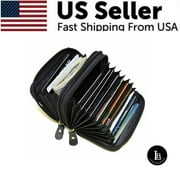 Leatherboss Genuine Leather RFID Identity Safe Double Zipper Accordion Wallet
