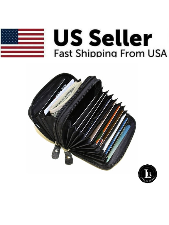 Genuine Leather RFID Identity Safe Double Zipper Accordion Wallet