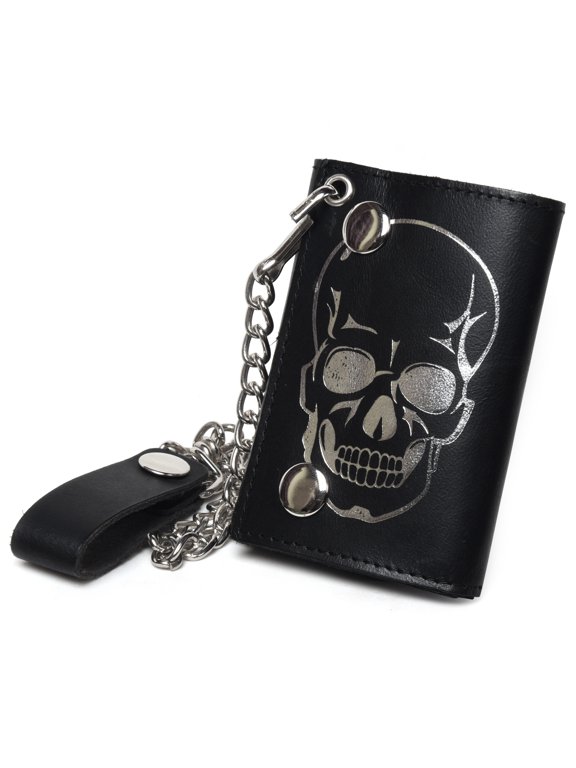 Portafoglio Uomo Triplo Con Catena Biker - Vera Pelle Nera - Foto 10