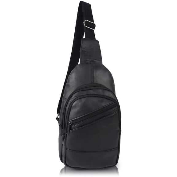 Leatherboss Genuine Leather Sling Chest Bag for Men | Crossbody Shoulder Backpack | Adjustable Strap | Lightweight Travel & Daily Use Bag | Black
